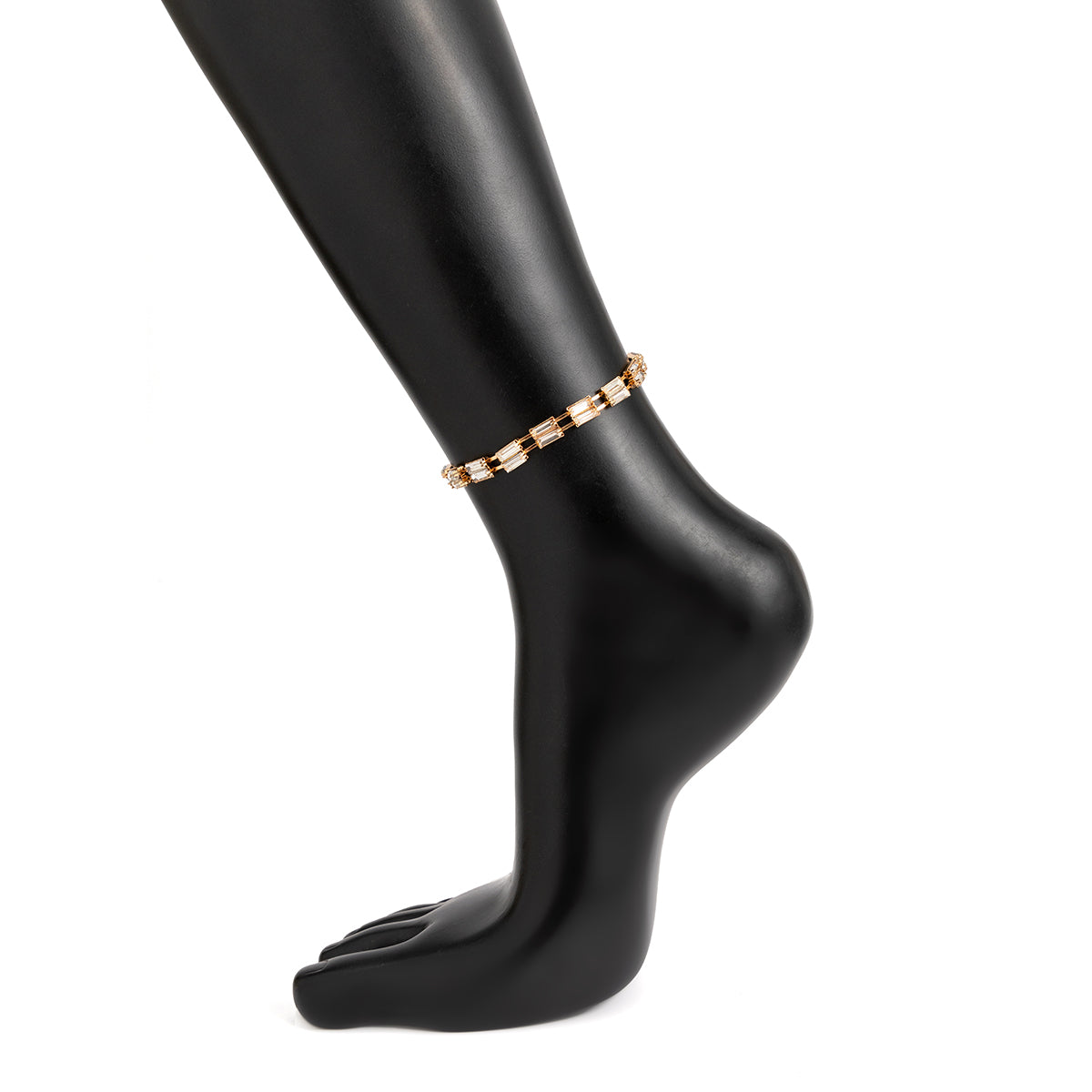 Crystal & 18K Gold-Plated Baguette Layered Adjustable Anklet