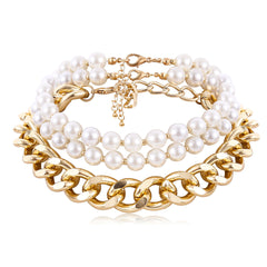 Pearl & 18K Gold-Plated Curb Chain Three-Piece Choker Necklace Set