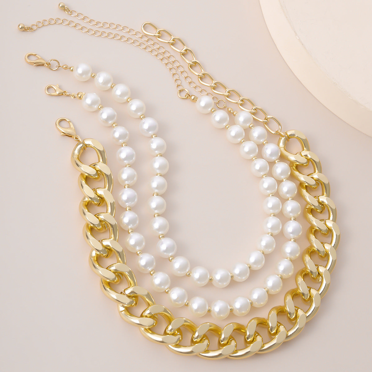 Pearl & 18K Gold-Plated Curb Chain Three-Piece Choker Necklace Set