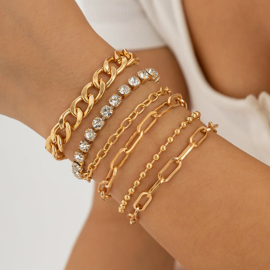 Cubic Zirconia and 18K Gold-Plated Tennis Bracelet Set, jewelry gift sets for women, dainty minimalist design, front view