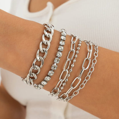 Cubic Zirconia and Silver-Plated Tennis Bracelet Set, jewelry gift sets for women, dainty minimalist design, front view