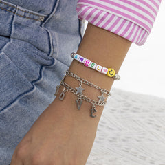 White Acrylic & Silver-Plated 'Love Angel' Beaded Stretch Bracelet Set