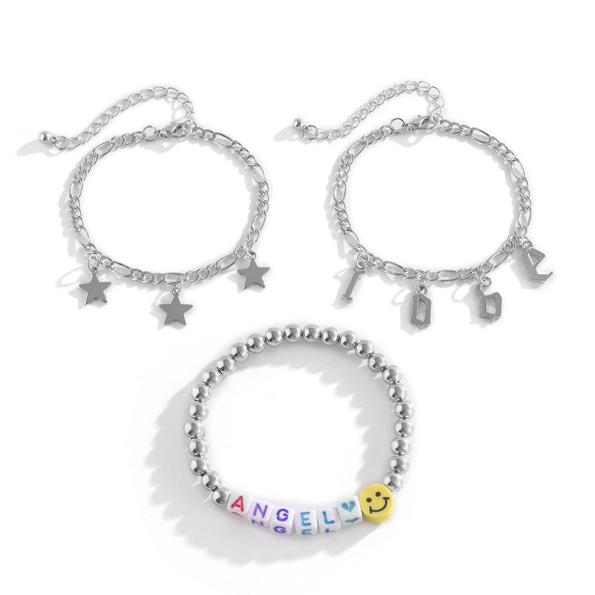 White Acrylic and Silver-Plated 'Love Angel' Beaded Stretch Bracelet Set, jewelry gift sets for women, lifestyle look