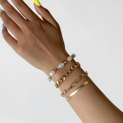 Multicolor Howlite and Pearl Beaded Stretch Bracelet Set, jewelry gift sets for women, botanical inspired, detail close-up