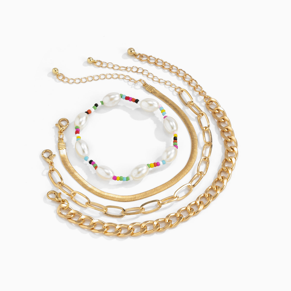 Multicolor Howlite and Pearl Beaded Stretch Bracelet Set, jewelry gift sets for women, botanical inspired, styled look