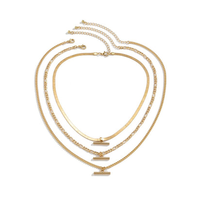 18K Gold-Plated Snake Chain Bar Pendant Necklace Set, jewelry gift sets for women, elegant gift for her, styled look