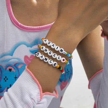Yellow Multicolor and Teal Howlite 'Angel' Beaded Stretch Bracelet Set, jewelry gift sets for women, front view