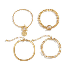 Three luxurious 18K gold-plated bracelets with a stylish chain and clasp, ideal for elevating your accessory game.