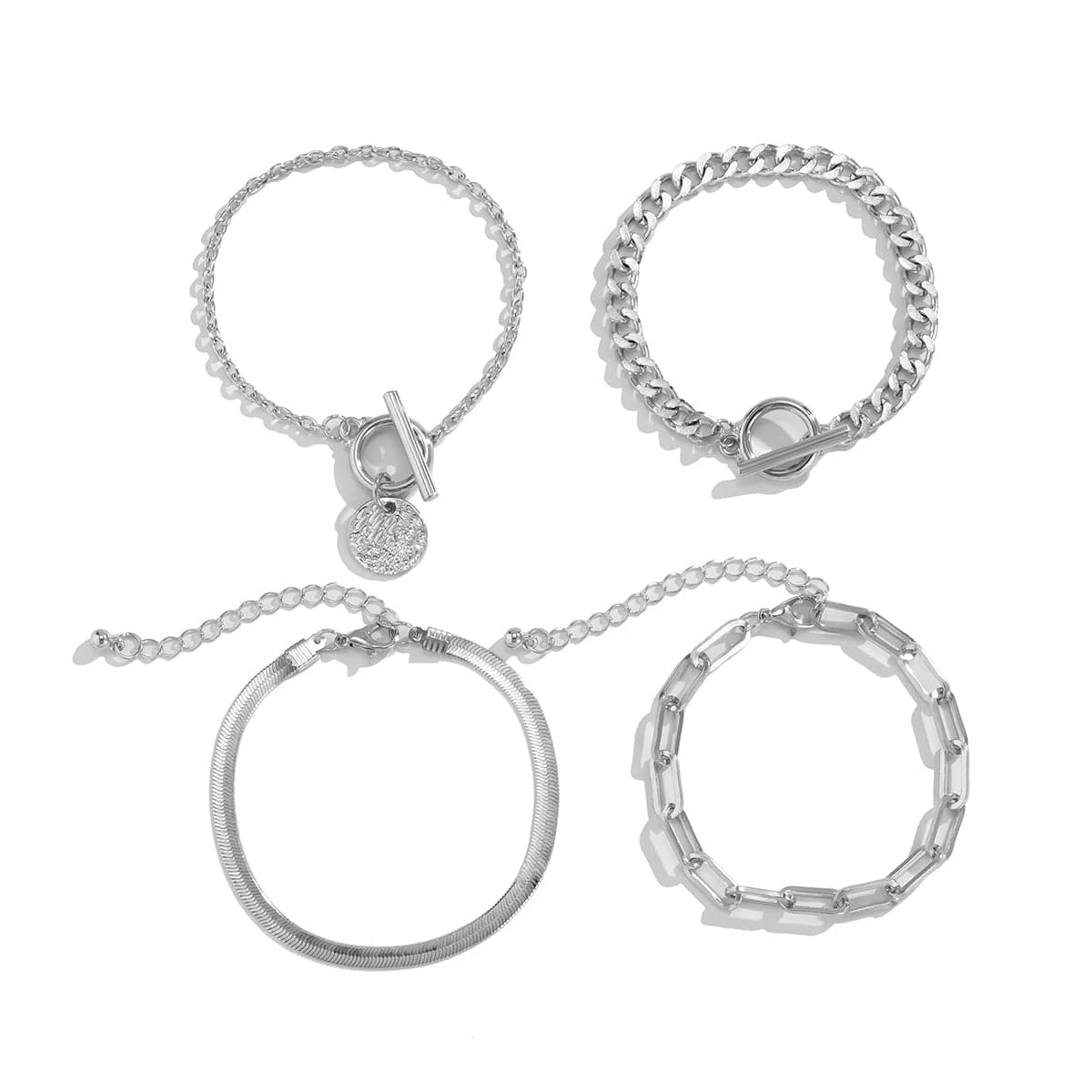 Silver-Plated Chain Toggle Bracelet Set, jewelry gift sets for women, vintage-inspired design, detail close-up