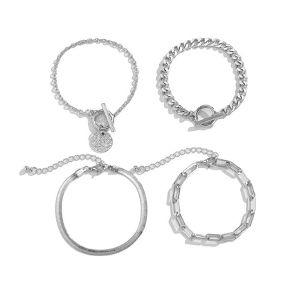 Silver-Plated Chain Toggle Bracelet Set, jewelry gift sets for women, vintage-inspired design, detail close-up