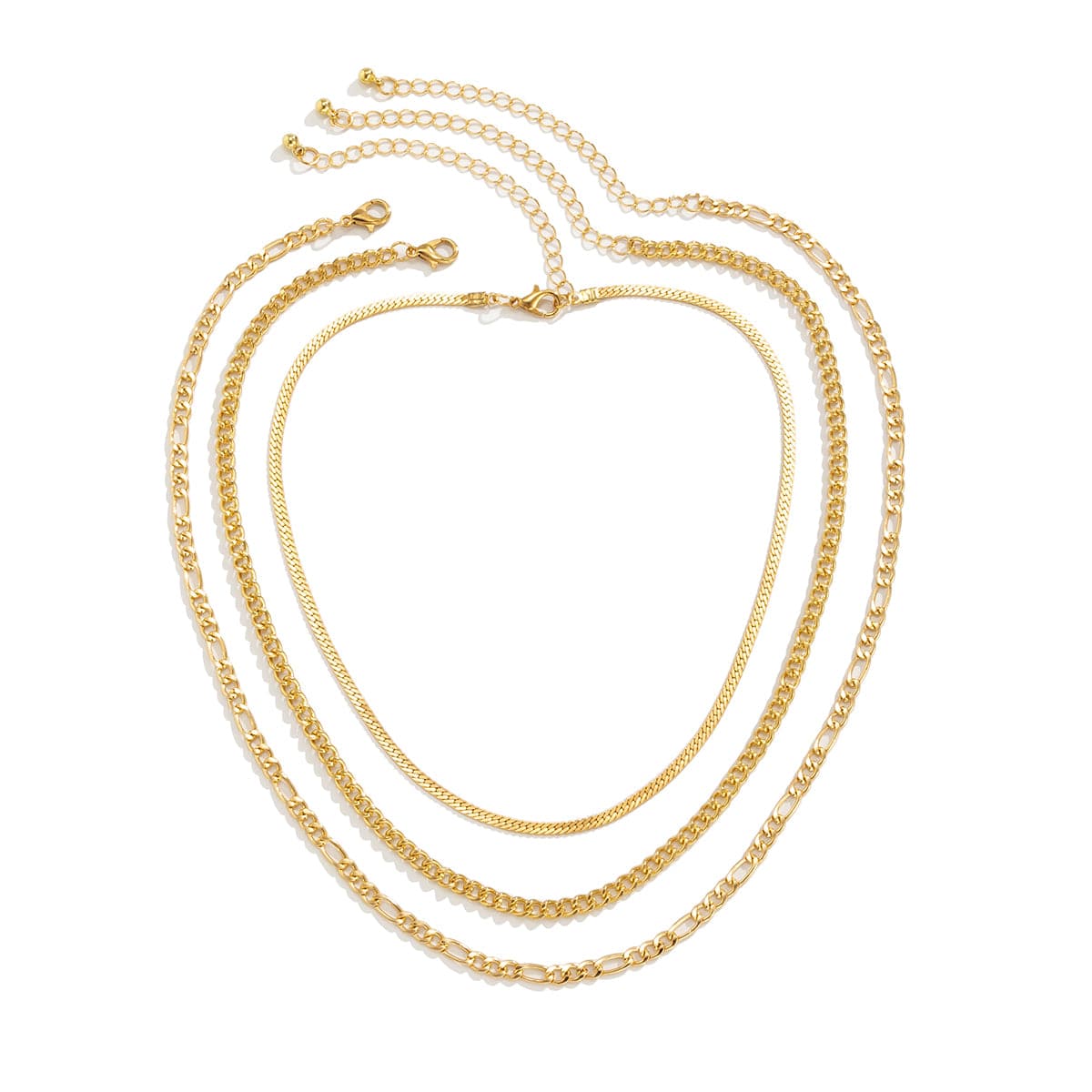18K Gold-Plated Snake & Curb Chain Necklace Set