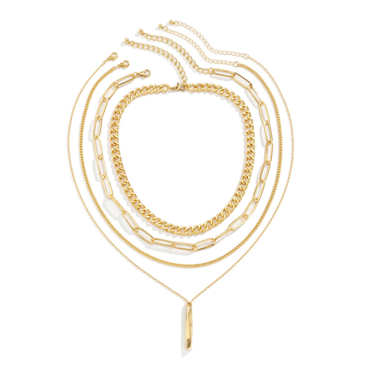 18K Gold-Plated Bar Pendant Necklace Set, jewelry gift sets for women, vintage-inspired design, detail close-up