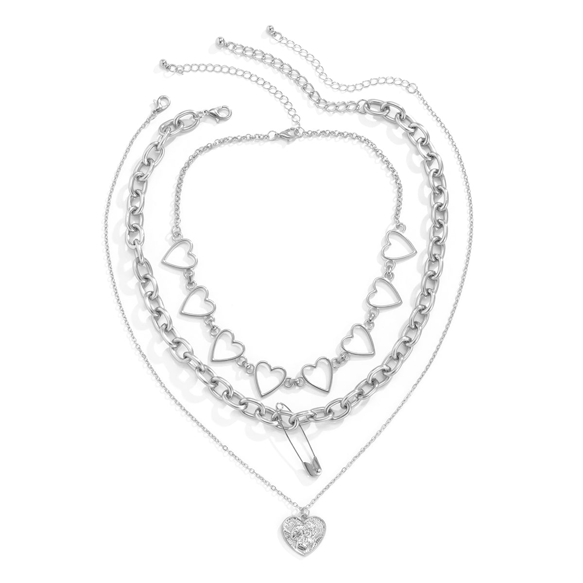 Silver-Plated Heart Pendant Necklace Set
