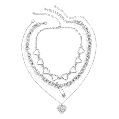 Silver-Plated Heart Pendant Necklace Set