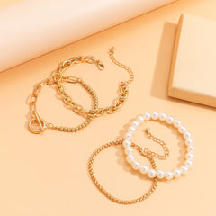 Pearl & 18K Gold-Plated Stretch Bracelet Set