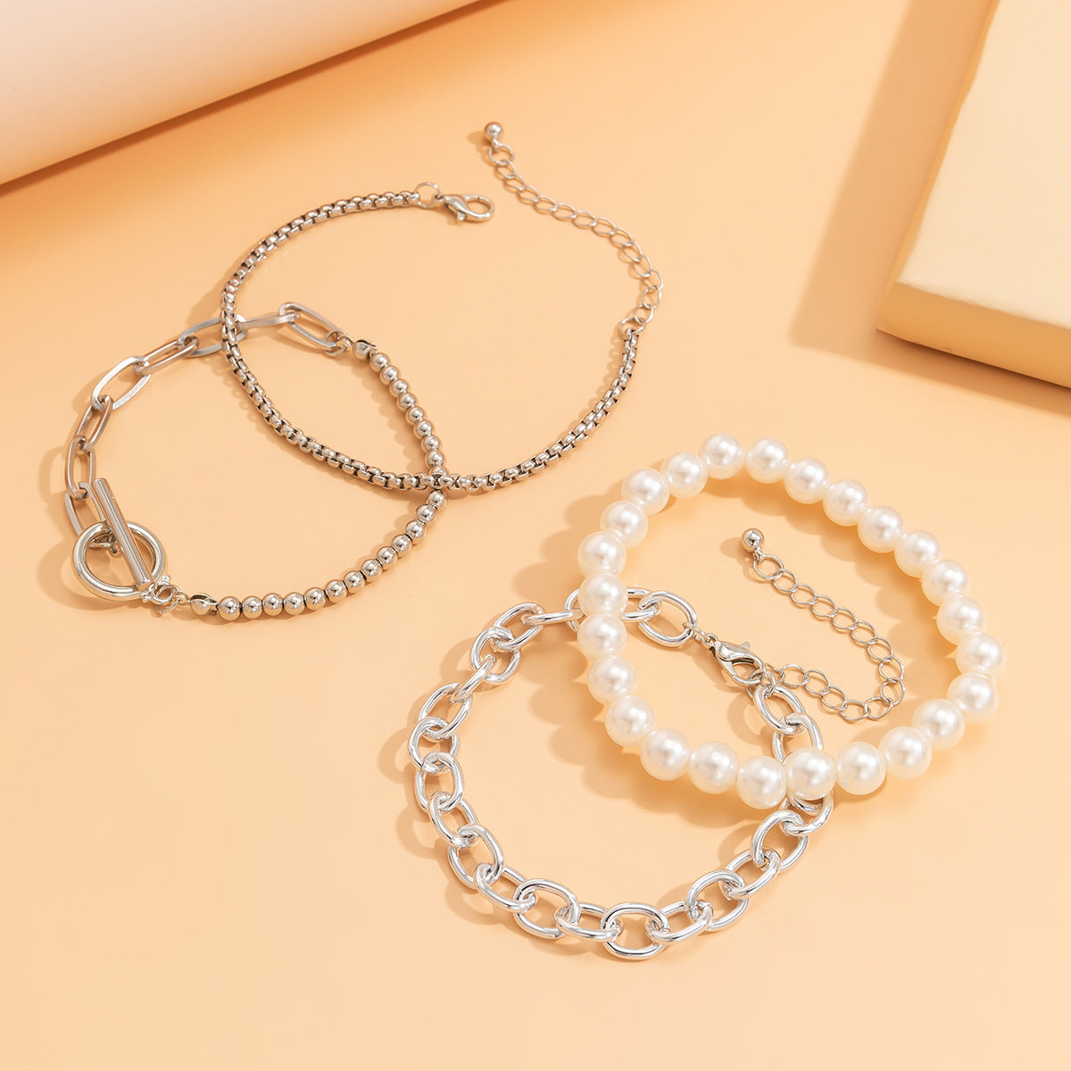 Pearl & Silver-Plated Stretch Bracelet Set