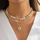 Turquoise & Pearl Sun Necklace Set