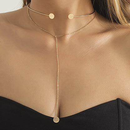 18K Gold-Plated Choker and Drop Pendant Necklace Set, jewelry gift sets for women, botanical inspired, front view