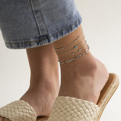 Turquoise & Silver-Plated Anklet Set
