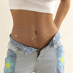 Turquoise & Silver-Plated Sequin Waist Chain Set