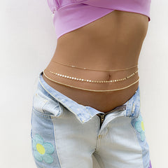 Elegant 18K gold-plated beaded waist chain set featuring a stunning three-strand gold chain.
