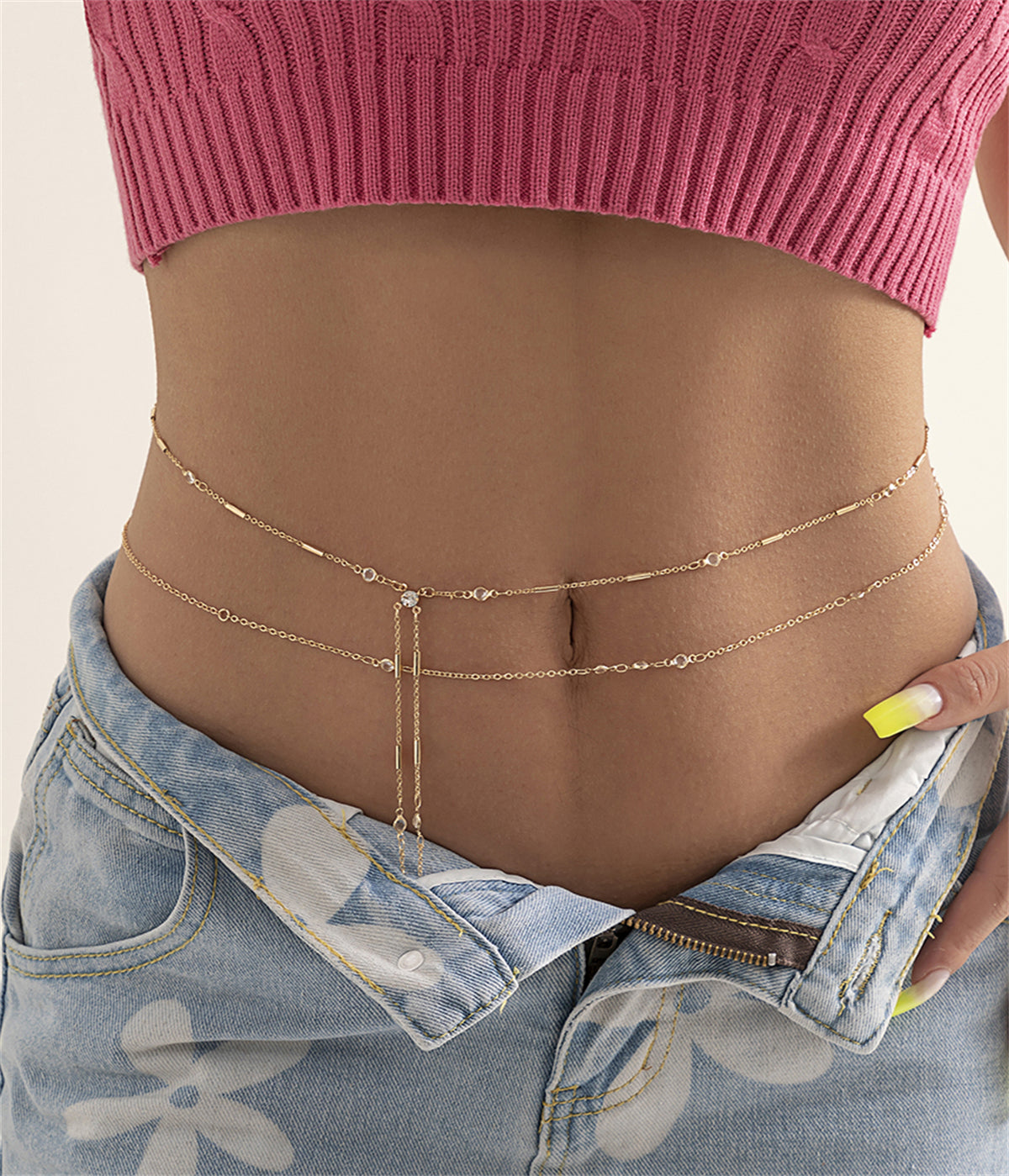 Cubic Zirconia and 18K Gold-Plated Waist Chain Set, jewelry gift sets for women, everyday style, front view