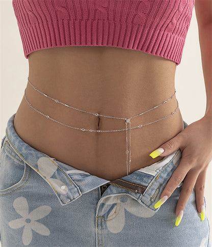 Cubic Zirconia and Silver-Plated Station Waist Chain Set, jewelry gift sets for women, dainty minimalist design, front view
