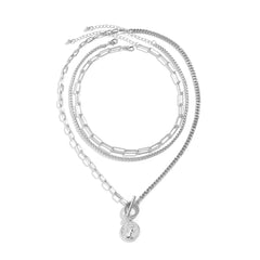 Silver-Plated Coin Toggle Pendant Necklace Set