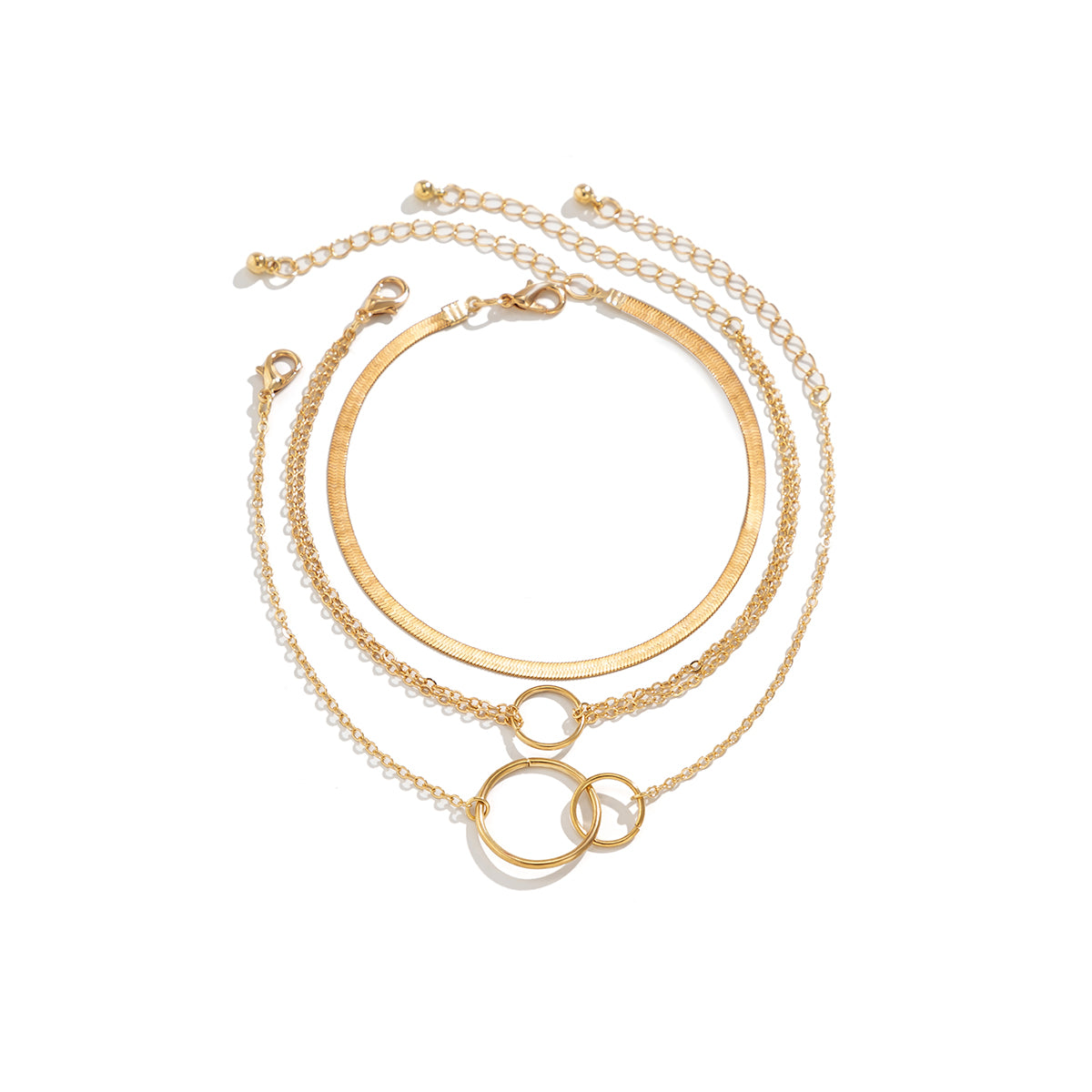 18K Gold-Plated Interlocked-Circle Snake-Chain Anklet Set, jewelry gift sets for women, elegant gift for her, side view
