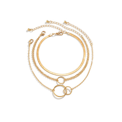 18K Gold-Plated Interlocked-Circle Snake-Chain Anklet Set, jewelry gift sets for women, elegant gift for her, side view