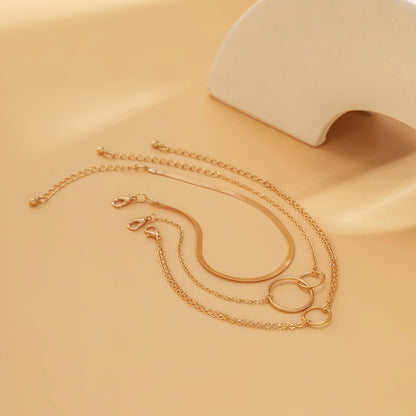 18K Gold-Plated Interlocked-Circle Snake-Chain Anklet Set, jewelry gift sets for women, elegant gift for her, styled look
