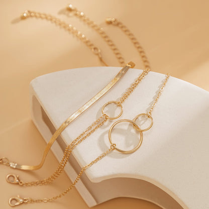 18K Gold-Plated Interlocked-Circle Snake-Chain Anklet Set, jewelry gift sets for women, elegant gift for her, detail close-up