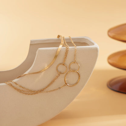 18K Gold-Plated Interlocked-Circle Snake-Chain Anklet Set, jewelry gift sets for women, elegant gift for her, lifestyle look