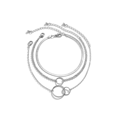 Silver-Plated Interlocked-Circle Snake-Chain Anklet Set, jewelry gift sets for women, elegant gift for her, lifestyle look