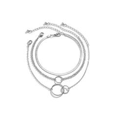 Silver-Plated Interlocked-Circle Snake-Chain Anklet Set