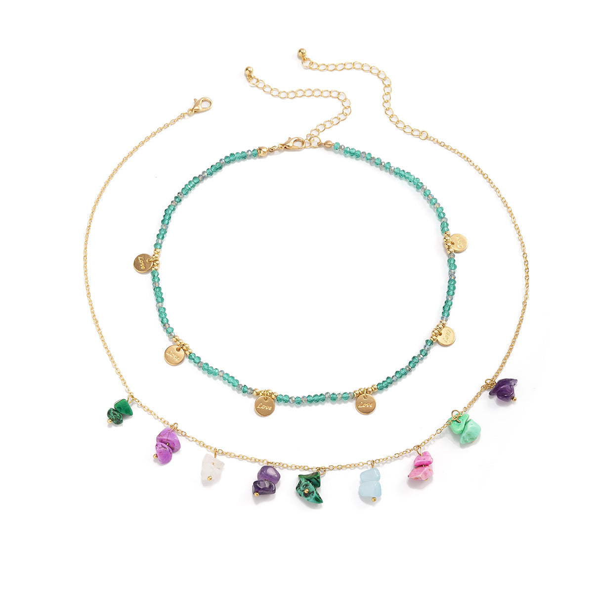 Turquoise & 18K Gold-Plated 'Love' Station Necklace Set