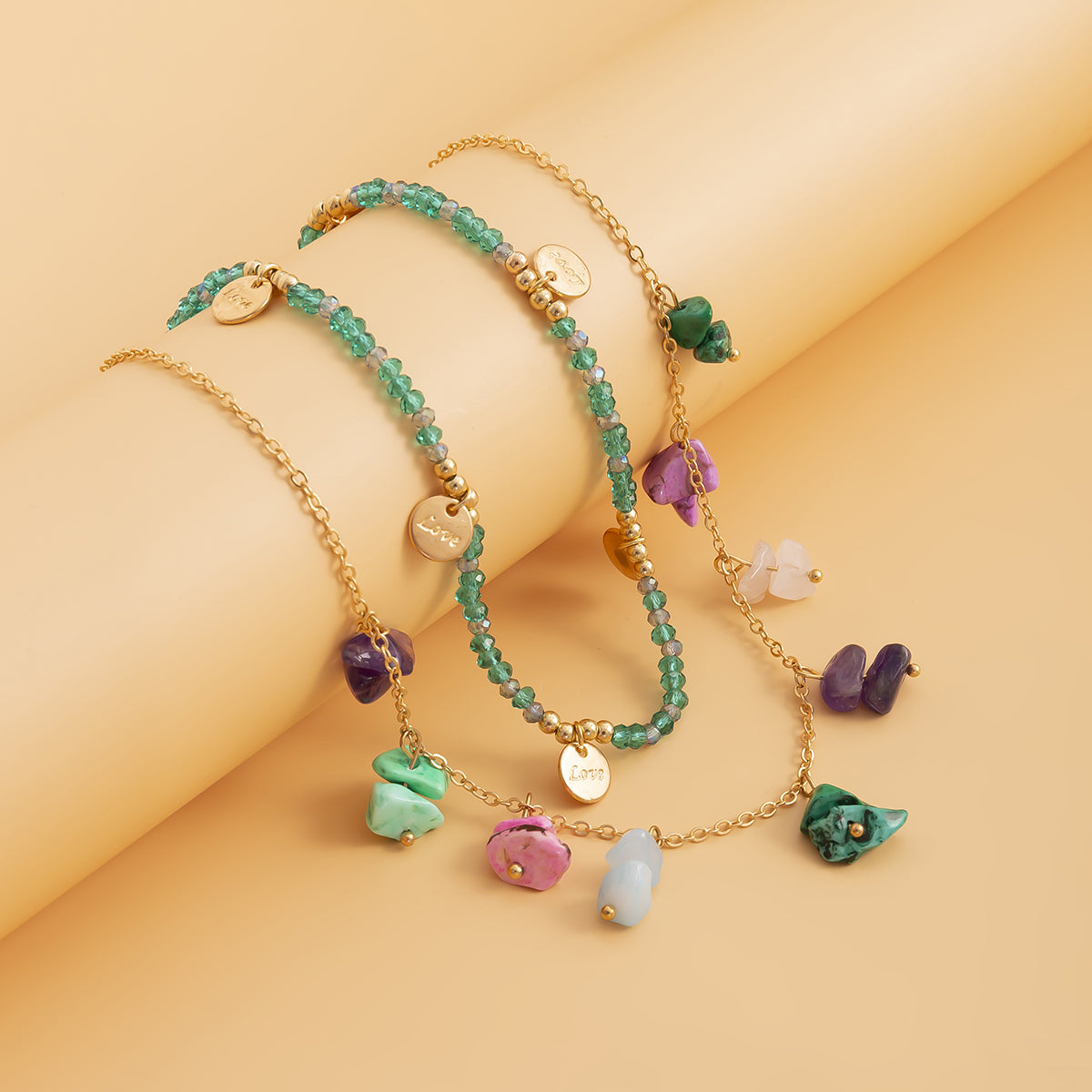 Turquoise & 18K Gold-Plated 'Love' Station Necklace Set