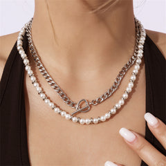 Pearl & Silver-Plated Bead Chain Necklace - Set Of Two