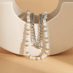 Pearl & Silver-Plated Bead Chain Necklace - Set Of Two