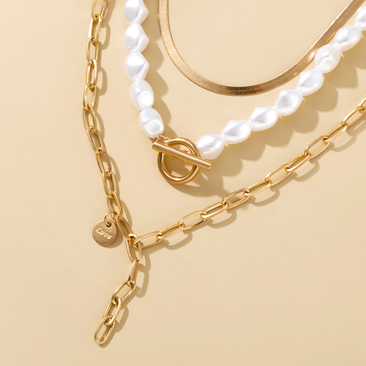 Pearl & 18K Gold-Plated Snake Chain Necklace Set