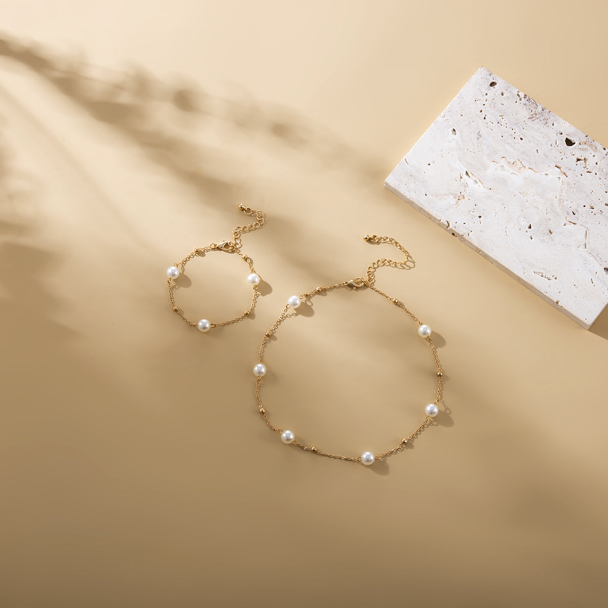Pearl & 18K Gold-Plated Necklace & Bracelet Set