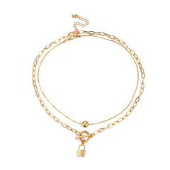 18K Gold-Plated Lock Pendant Necklace Set