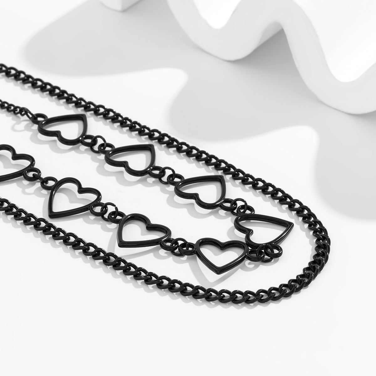 Black Heart Station Necklace & Black Curb Chain Necklace
