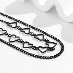 Black Heart Station Necklace & Black Curb Chain Necklace