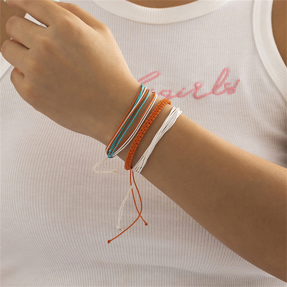 Teal & Orange Cord Bracelet Set