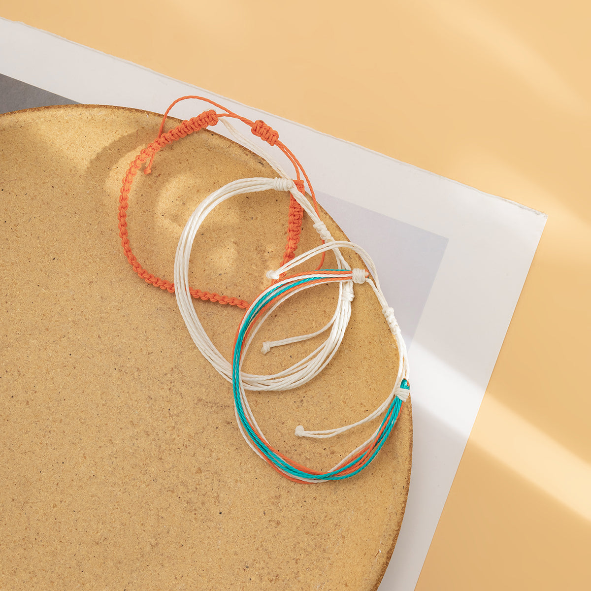 Teal and Orange Cord Bracelet Set, jewelry gift sets for women, everyday style, styled look
