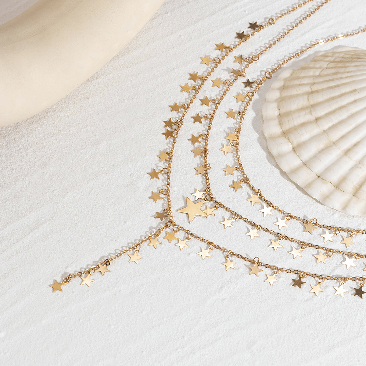 18K Gold-Plated Star Chain Statement Necklace Set, jewelry gift sets for women, vintage-inspired design, lifestyle look