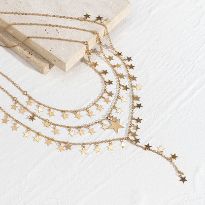 18K Gold-Plated Star Chain Statement Necklace Set, jewelry gift sets for women, vintage-inspired design, styled look