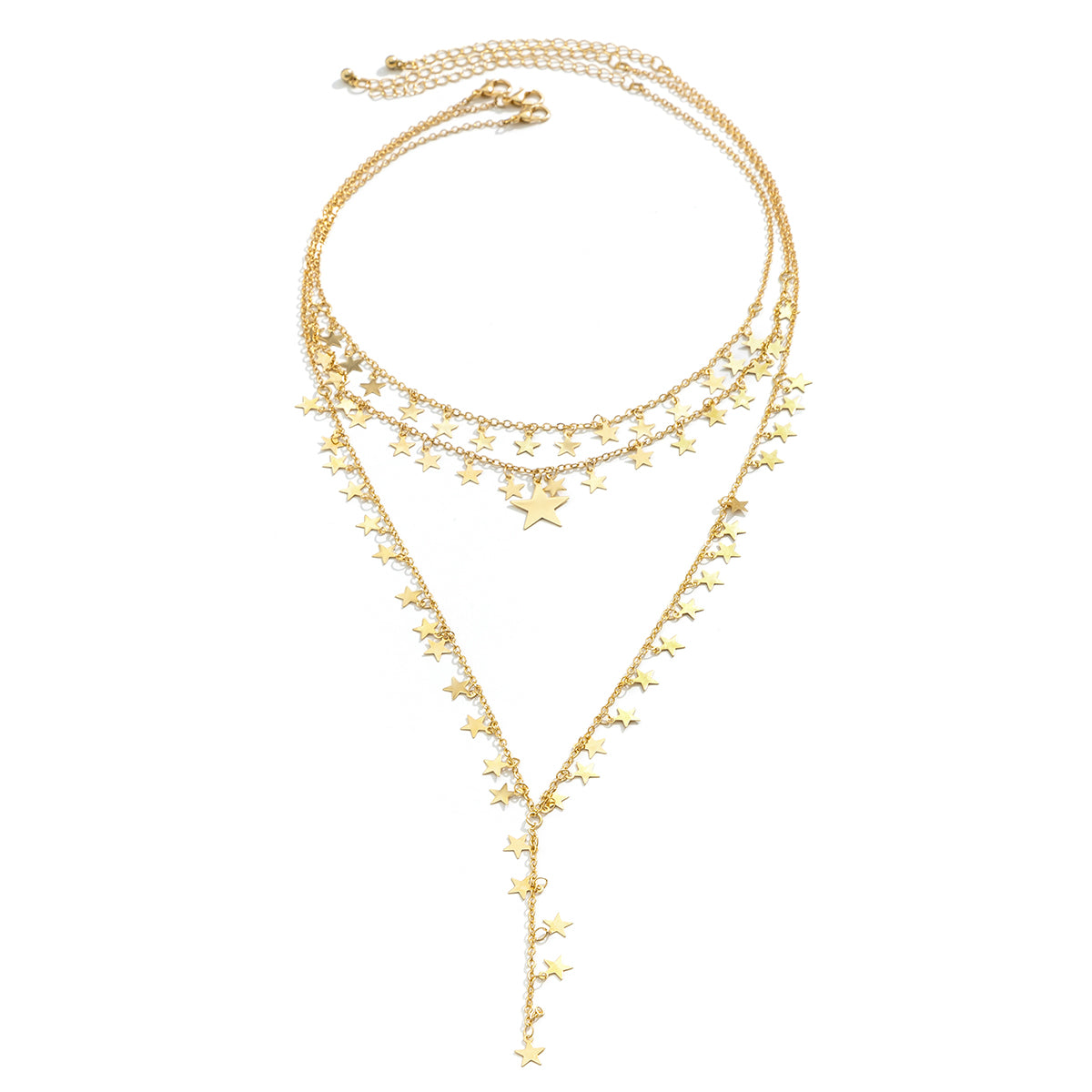 18K Gold-Plated Star Chain Statement Necklace Set, jewelry gift sets for women, vintage-inspired design, side view