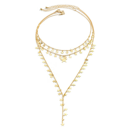 18K Gold-Plated Star Chain Statement Necklace Set, jewelry gift sets for women, vintage-inspired design, side view